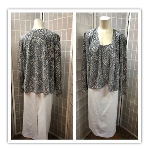 Dresses, Set,Gray,floral top/white skirt, Size16.: